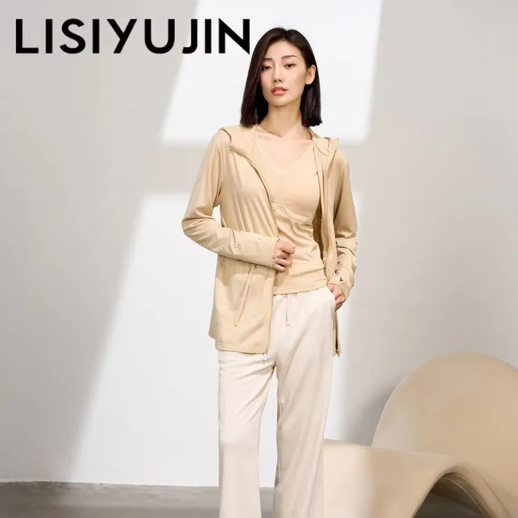 LISIYUJIN天然柞蚕丝女轻薄外套皮肤衣中长款收腰长袖 9623C293