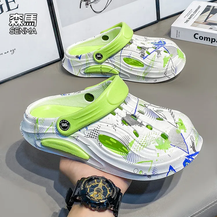 Senma/森马拖鞋男2024夏季新款男士透气防滑耐磨洞洞鞋包头一字拖