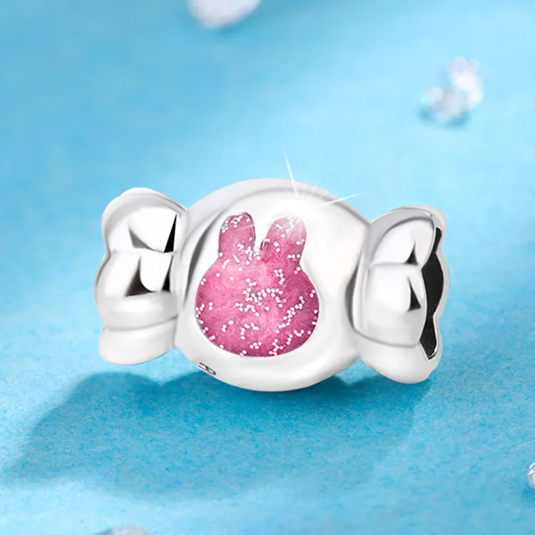 925银银制品 潘家diy时尚可爱兔兔少女粉色小众甜美素款925银珠子