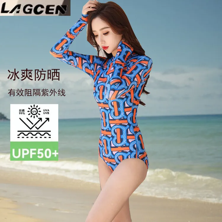 LAGCEN防晒泳衣女大码浮潜自带胸垫冲浪深潜泡温泉比基尼水母衣装