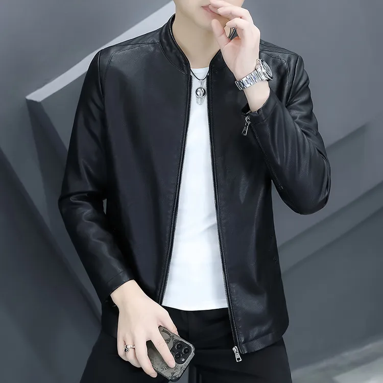 【加绒和常规可选】秋冬加厚男士上衣时尚毒液机车立领皮衣夹克外套