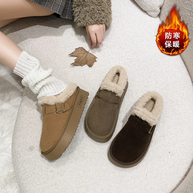 2024秋冬新款包头棉拖鞋女保暖加绒加厚复古高颜值显腿长勃肯鞋