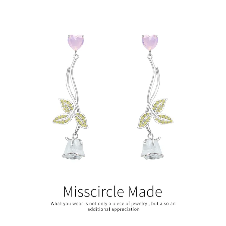 Misscircle Made 铜合金合成锆石耳饰 银色铃兰花朵耳环甜美1279