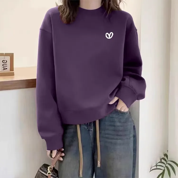 圆领套头打底衫加绒加厚卫衣女2025秋冬季新款宽松韩版潮情侣外套