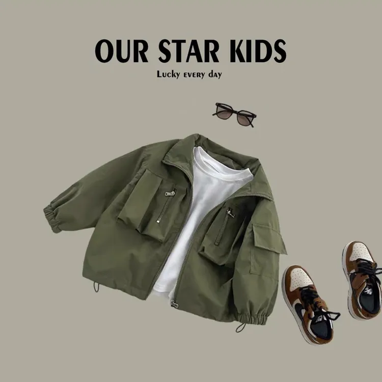 【小祥仔】潮酷工装外套秋韩范时髦小中大童秋装外套