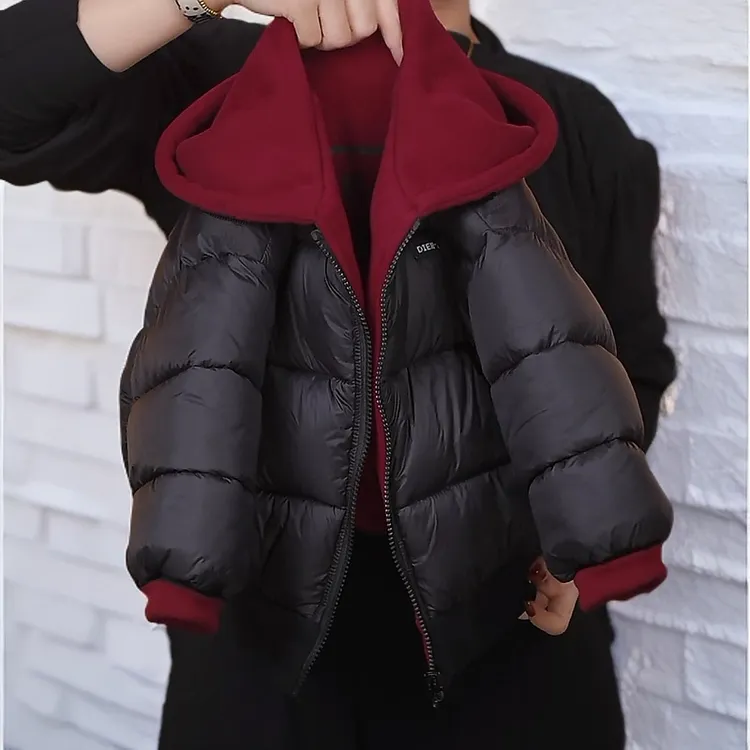 韩版新款儿童棉服男女童棉袄针织卫衣连帽棉衣双面穿童装