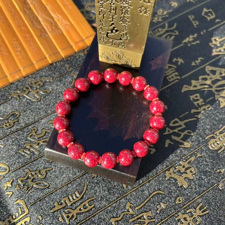 含辰砂工艺品晶体手串 湘西茶田 高透 高含量8—10mm晶体手串