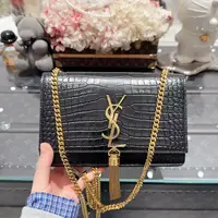 99新 YSL/圣罗兰 0819/黑金鳄鱼压纹/流苏/单肩/工价:18500