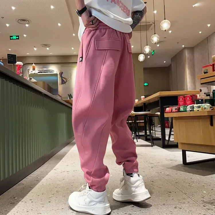 男士秋冬休闲裤新款宽松束脚运动卫裤潮流百搭纯色刺绣青年运动裤