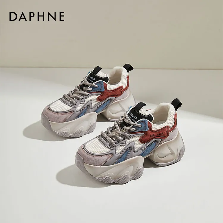 达芙妮厚底老爹鞋女2025春季新款彩色小个子松糕休闲鞋网面运动鞋