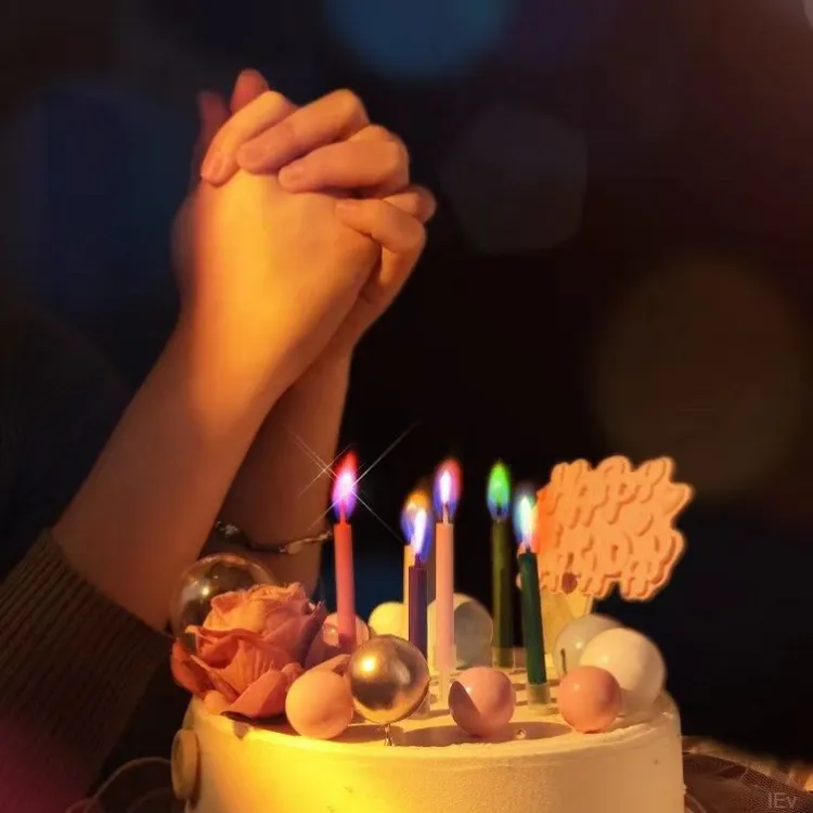 彩色火焰蜡烛铁艺蜡烛火柴蜡烛橙色蜡烛浪漫生日快乐许愿燃烧环保