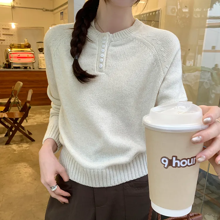 独特网红慵懒风减龄长袖羊毛毛针织衫系设计感气质圆领显瘦上衣
