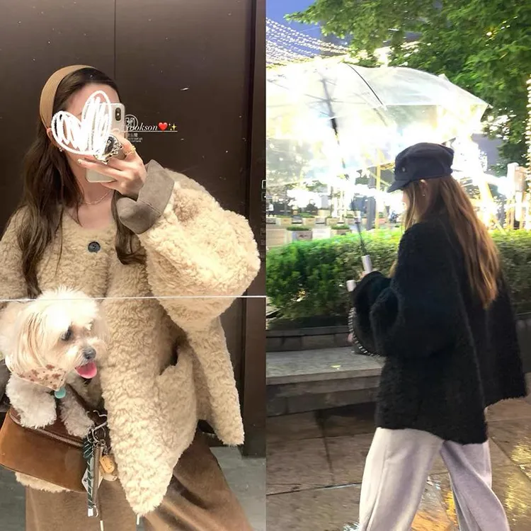 EQED秋冬2025年冬季新款皮毛一体外套中长款女装保暖韩版毛毛外套