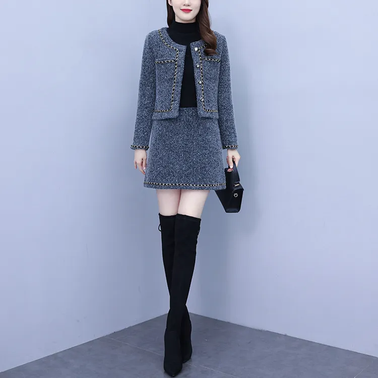 高端小香风套装裙女秋冬端庄气质减龄高级感毛呢外套半身裙两件套