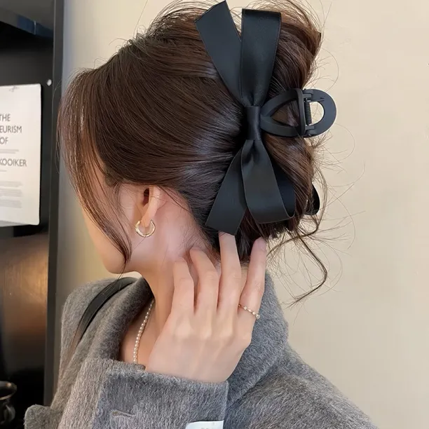 赫本风黑色蝴蝶结抓夹女大号气质新款高级感后脑勺鲨鱼夹盘发头饰