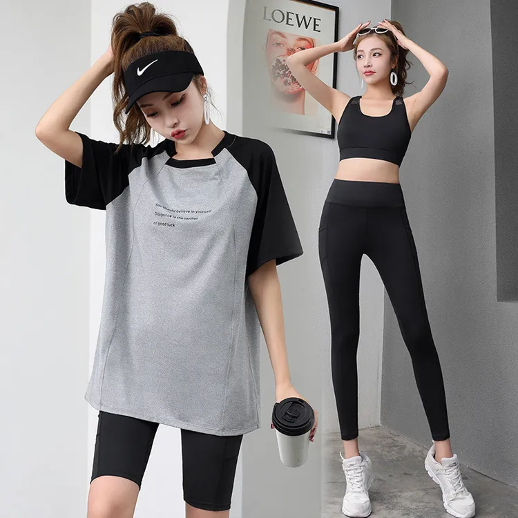 运动套装女夏季新款健身服短袖宽松大码速干衣跑步运动套装短袖女