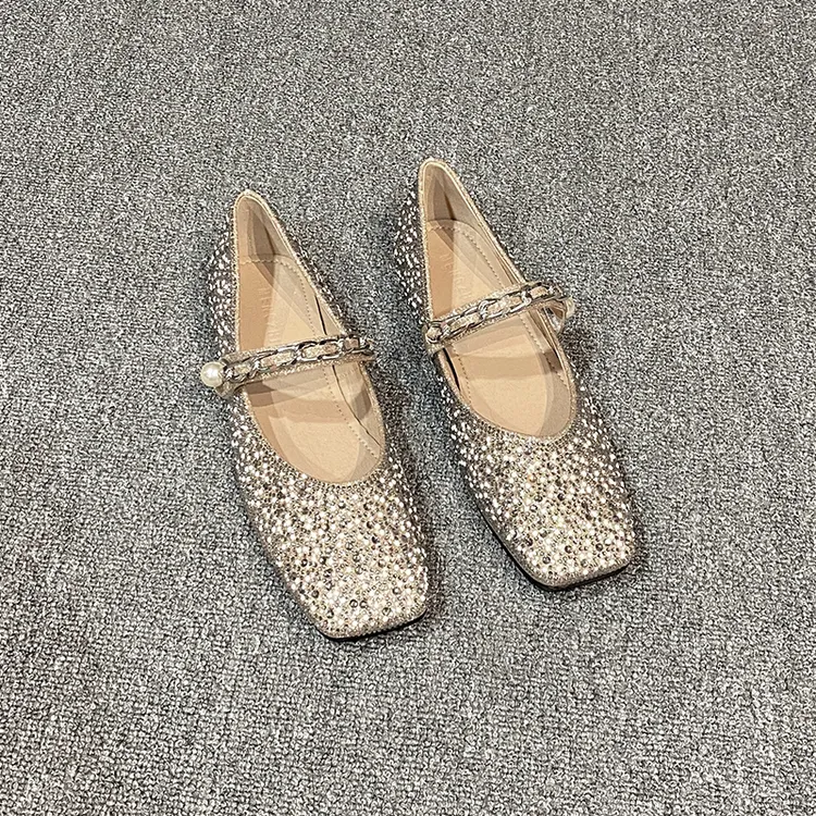 欧洲站礼服鞋婚鞋2024春秋季水钻亮片温柔女平底鞋舒适百搭玛丽鞋