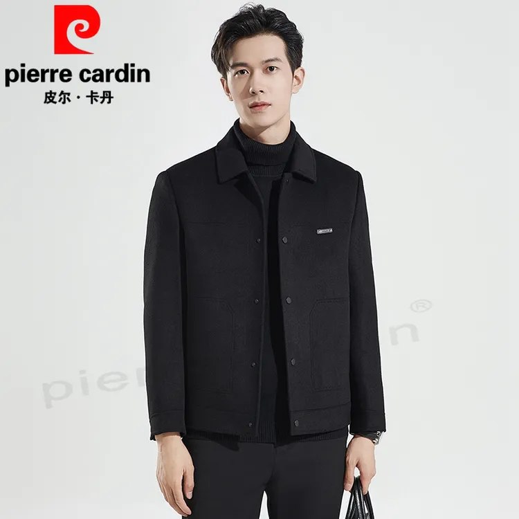 皮尔卡丹男士秋冬季新款绵羊毛双面呢休闲夹克时尚外套工装夹克男