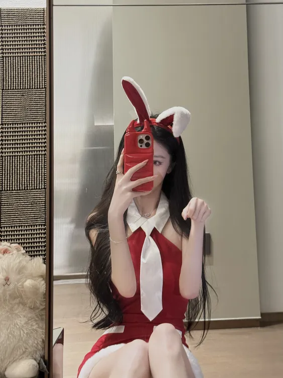 「LA」兔子小姐の圣诞夜*原创连衣裙红色紧身兔兔制服包臀裙
