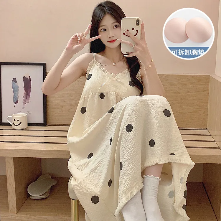 带胸垫吊带睡裙女夏天薄款洋气网红爆款2024新款高颜值可外穿睡衣