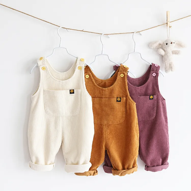 儿童灯芯绒裤子背带裤小童肩带扣连体裤男童长裤女童裤子秋冬新款