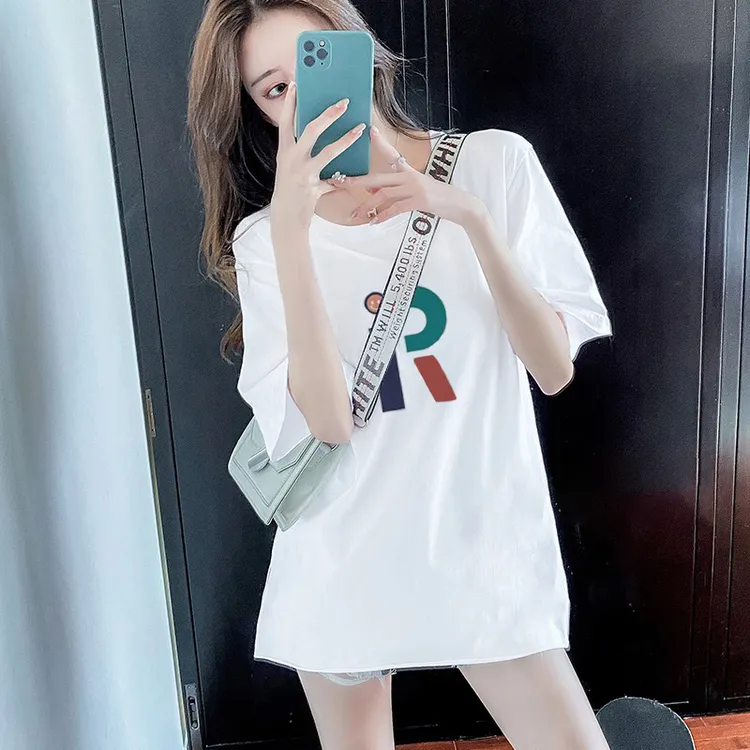 2023夏季新款白色t恤女短袖小个子宽松半袖中长款遮臀上衣潮