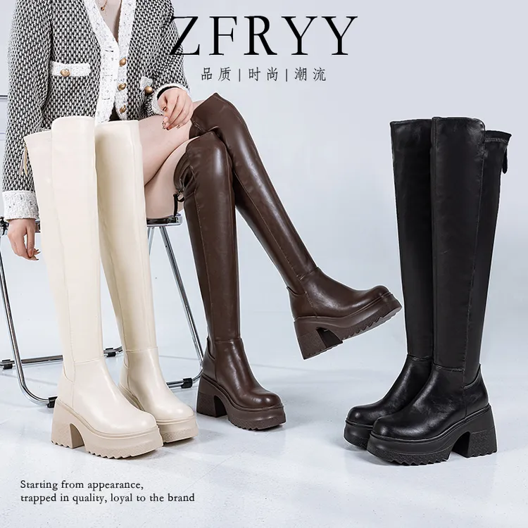 【周夫人】小个子粗跟厚底时尚过膝靴/秋冬新款搭配瘦瘦靴1005-F