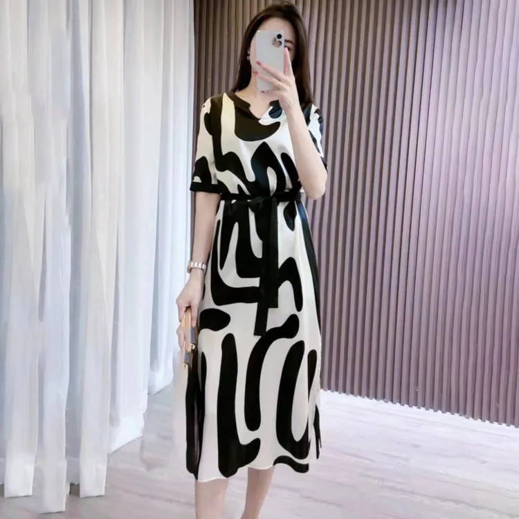 （高端丝绸订单）83016优雅气质风连衣裙修身中长款轻奢印花裙