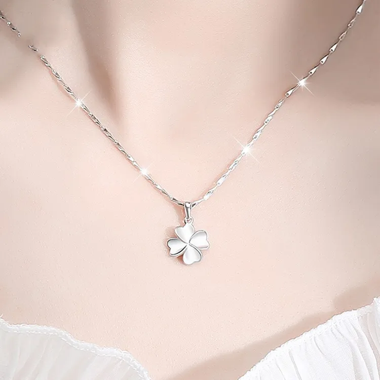 坠链均足银 999足银项链女四叶草锁骨高级感吊坠小众轻奢饰品首饰