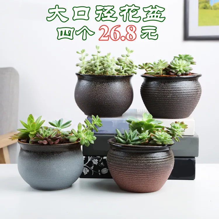 大口径多肉粗陶素烧拼盘组合陶瓷花盆简约创意欧式复古绿植桌面盆