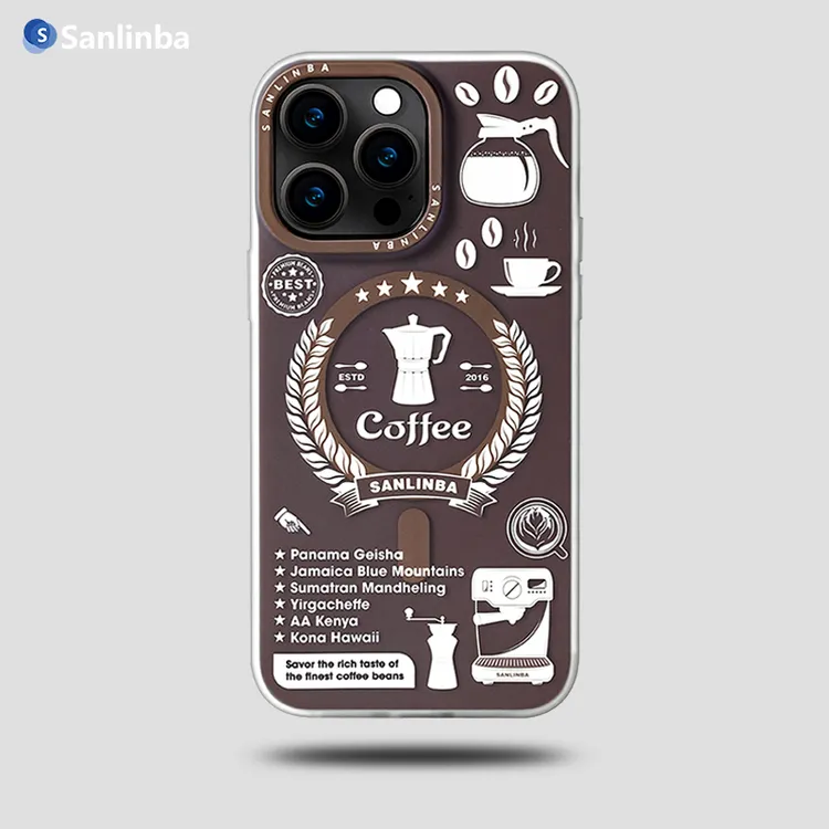 Sanlinba咖啡师美式拿铁磁吸手机壳适用苹果iPhone15ProMax防摔14