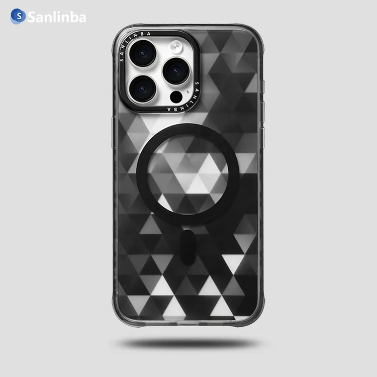 Sanlinba菱格磁吸手机壳适用苹果iPhone17ProMax磨砂透明保护壳