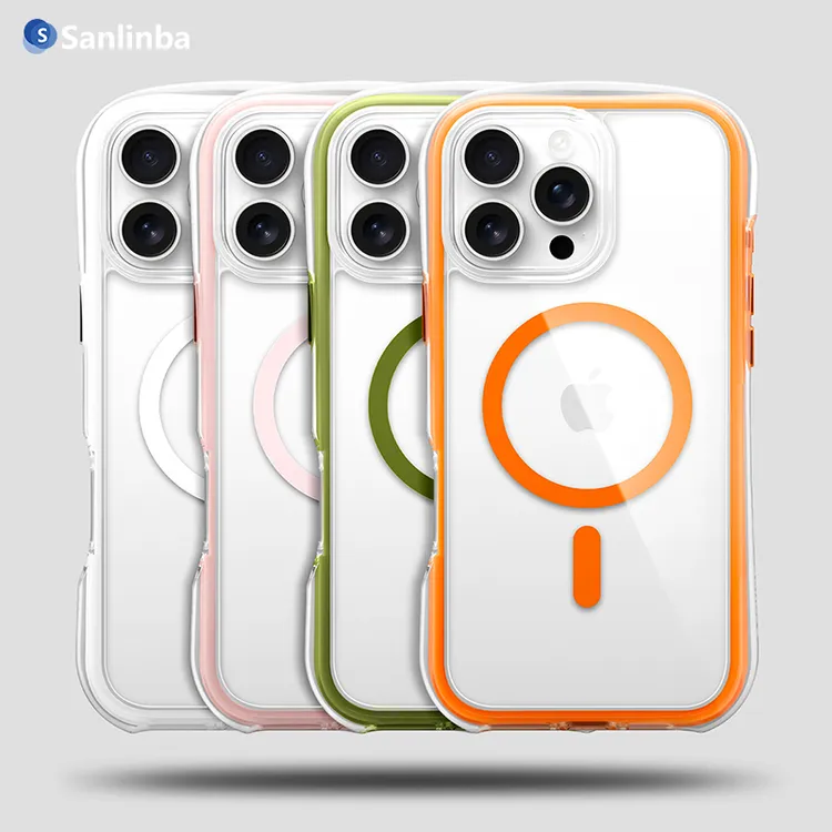 Sanlinba环形气囊磁吸手机壳适用苹果iPhone16ProMax简约透明15
