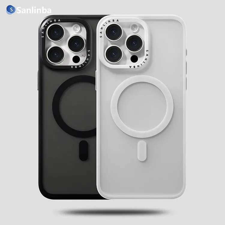 Sanlinba极简黑白透明磁吸手机壳适用于苹果iPhone16ProMax/15/14