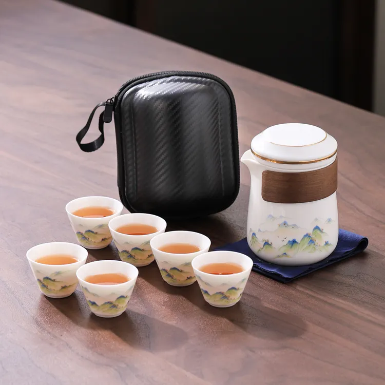 茶具羊脂玉瓷便携式收纳包简约户外露营防烫陶瓷泡茶壶茶杯装备