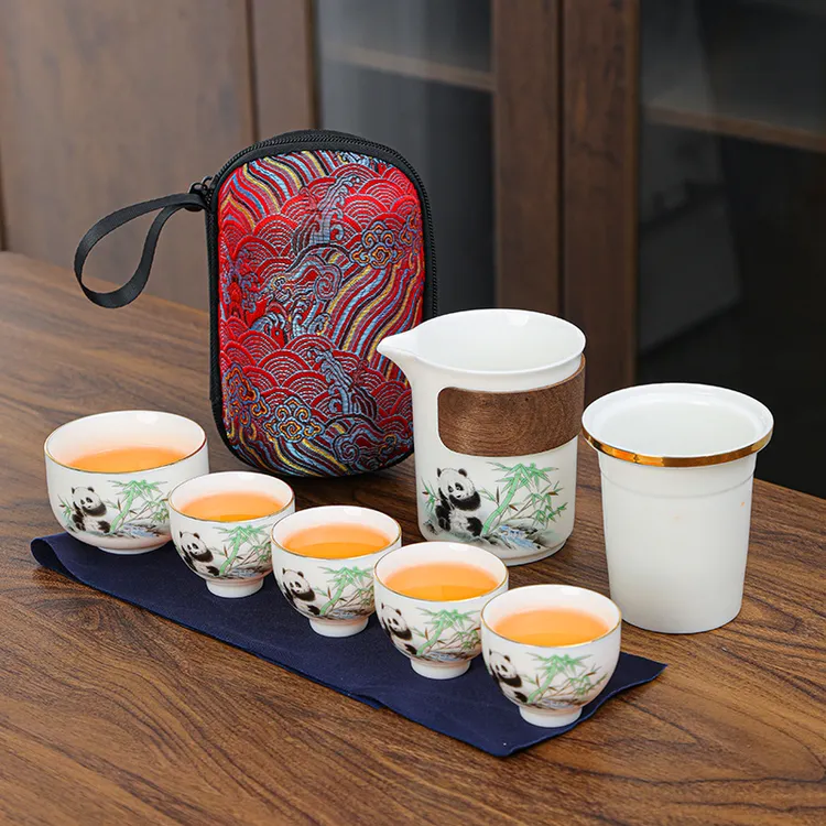 茶壶简约旅行茶具套装户外露营陶瓷熊猫快客杯防烫旅游出差一人