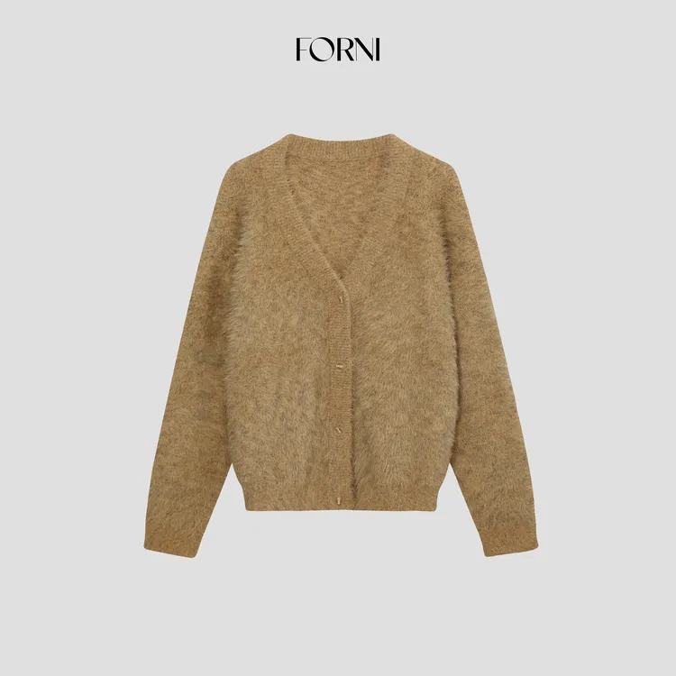 FORNI 韩女日记V领纽扣开衫休闲篙档显瘦软糯针织外套女
