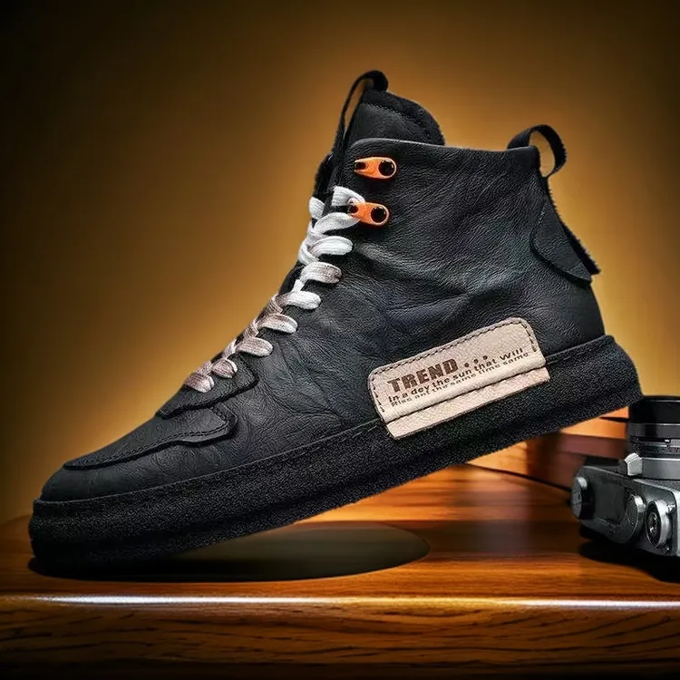 马丁靴男短靴秋冬季英伦风厚底潮百搭真皮高帮黑色机车皮靴工装靴