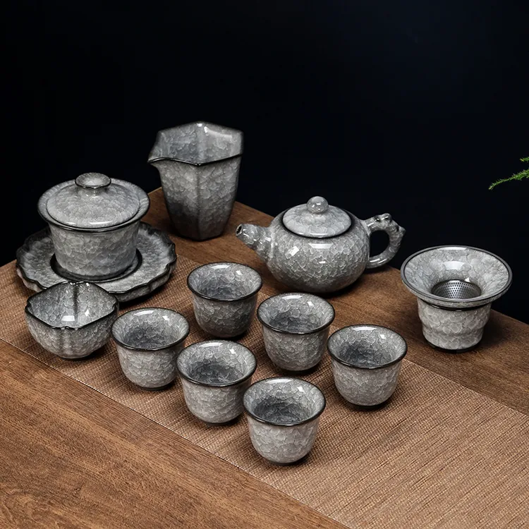 龙泉黑冰茶具套装高档复古冰花茶具家用整套茶具套装遇水化冰茶具