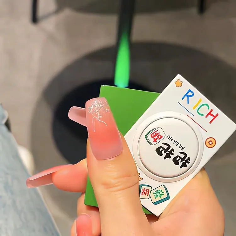 （酷鼠火机）旋转侧滑麻将造型防风打火机绿色火焰创意炫酷国潮网红