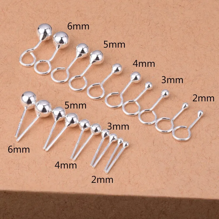 足银耳饰 s999纯银耳钉女圆珠养耳洞豆豆简约弯钩小耳环韩版耳饰