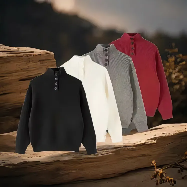 男士秋冬新款时尚轻奢极简潮流半高领情侣慵懒纯色休闲毛衣亨利领