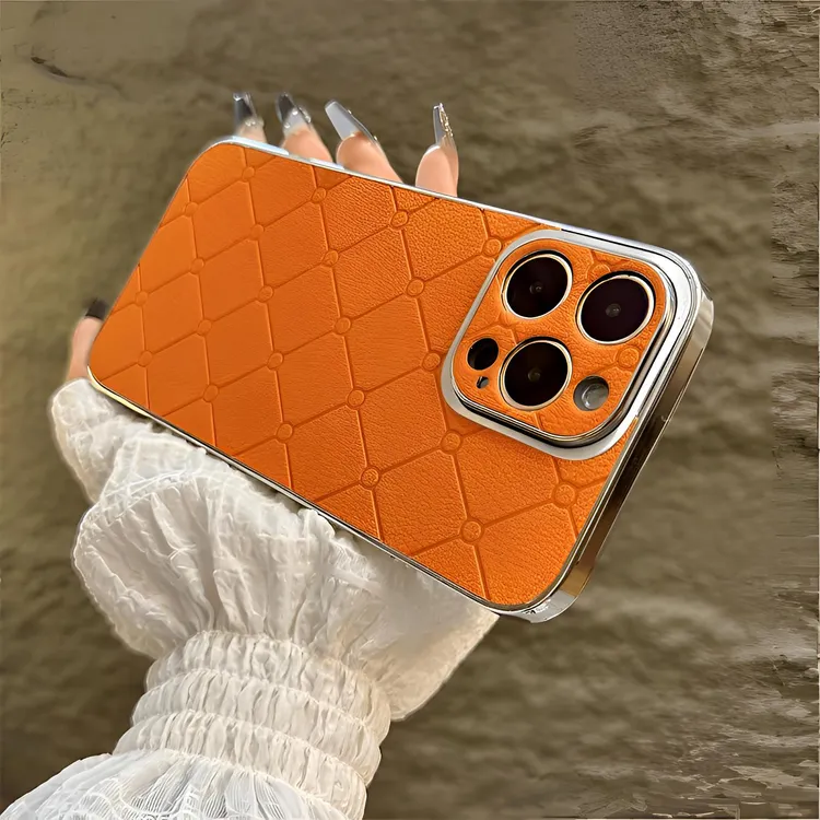 电镀菱格适用苹果15手机壳新款iphone16promax素皮14防摔13高级感