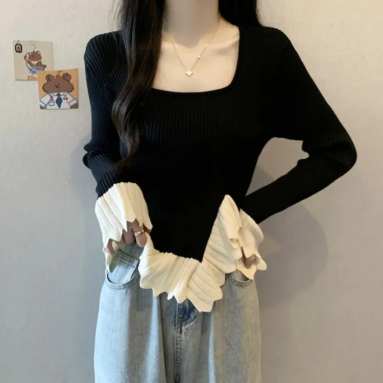 哺乳上衣秋装胖mm宽松不规则显瘦秋冬产后辣妈外穿喂奶打底针织衫