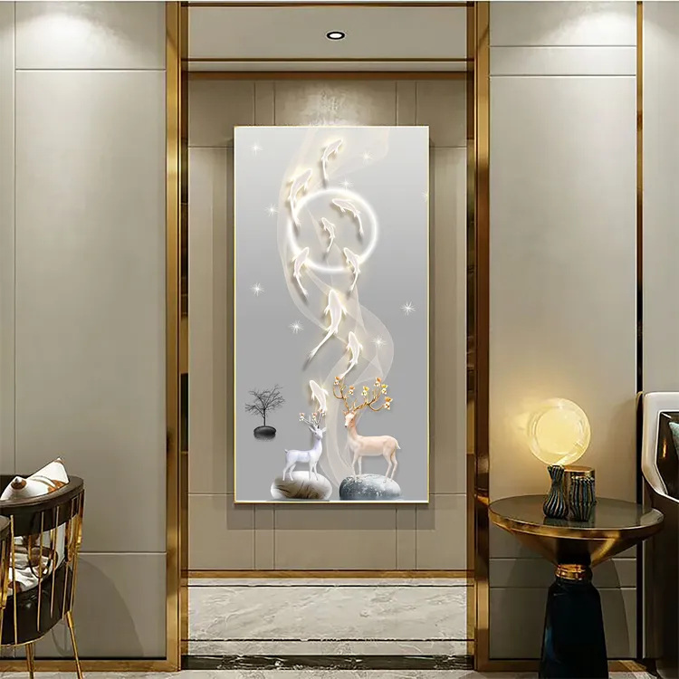 轻奢玄关装饰画高级感九鱼图晶瓷镶钻走廊过道竖版挂画入户门适用商品图