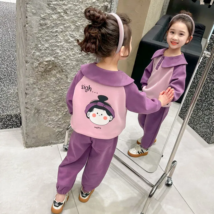 女小童运动套装秋装儿童节时髦女宝宝春秋款卫衣小女孩翻领两件套