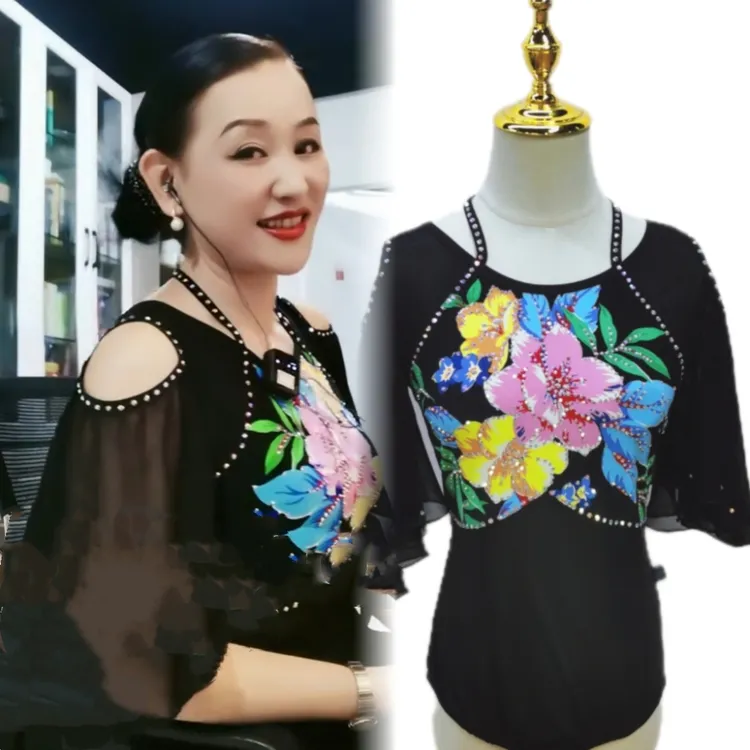 DA ER HUAN/大耳环【系带款】七彩花中式肚兜三步踩广场舞服上衣