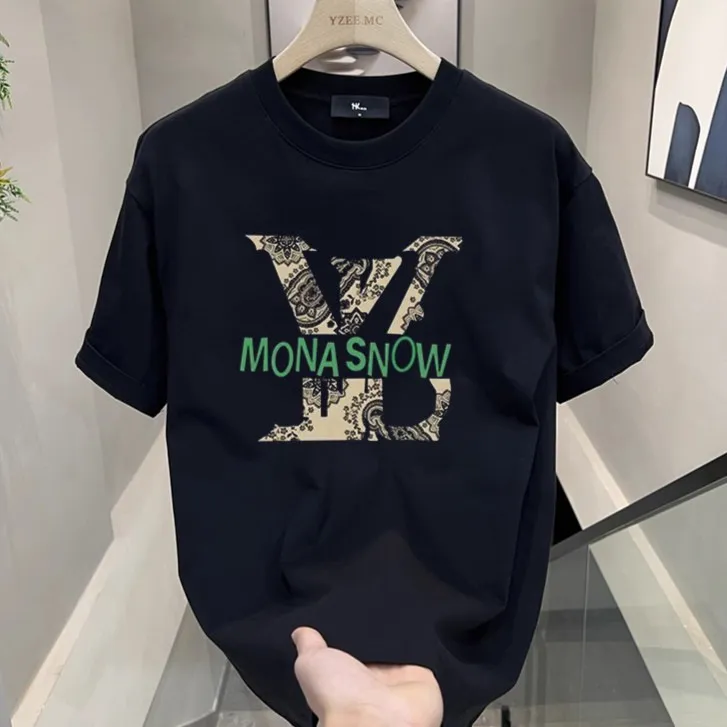 男士短袖T恤衫2024夏季新款男式潮流休闲韩版纯棉圆领印花短袖t恤