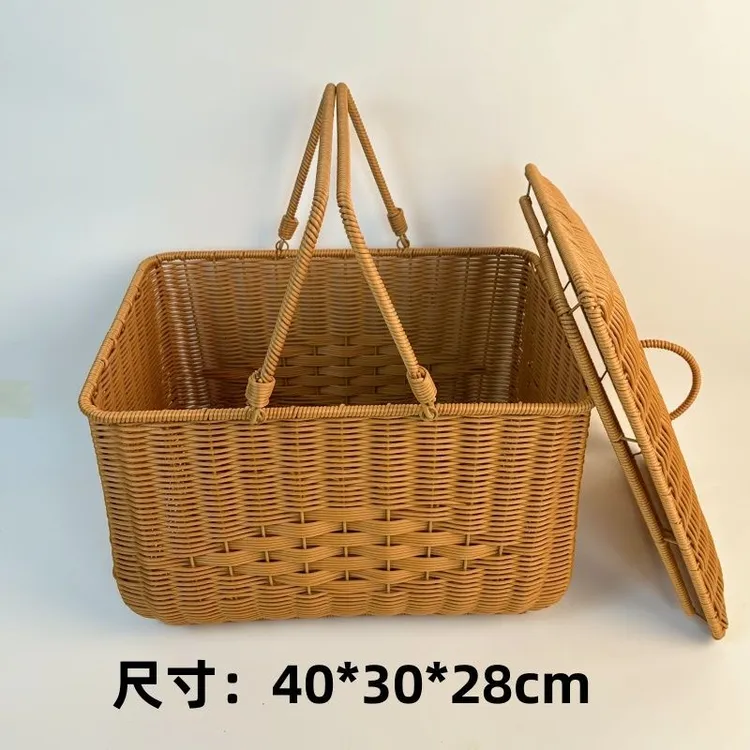仿藤手工编织长方形提篮特大号菜篮加大购物篮 户外拜拜野餐篮