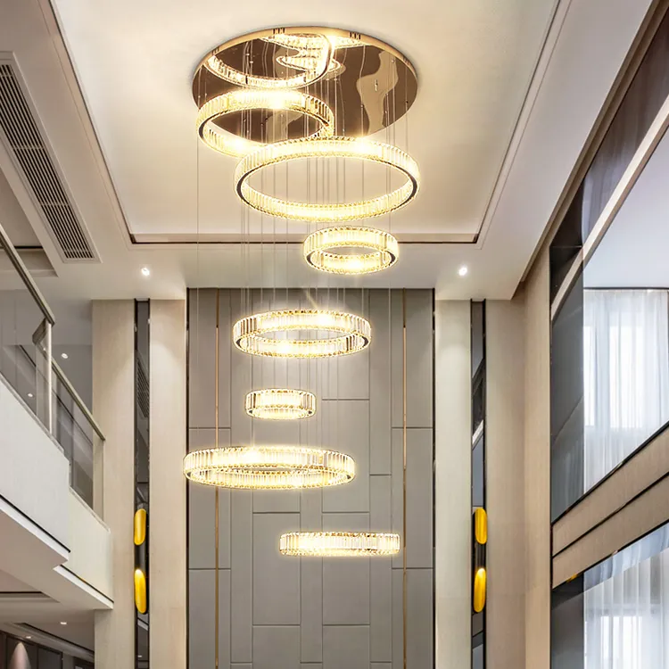 楼梯灯长吊灯现代酒店客厅中空挑高挑空水晶轻奢别墅复式楼大吊灯